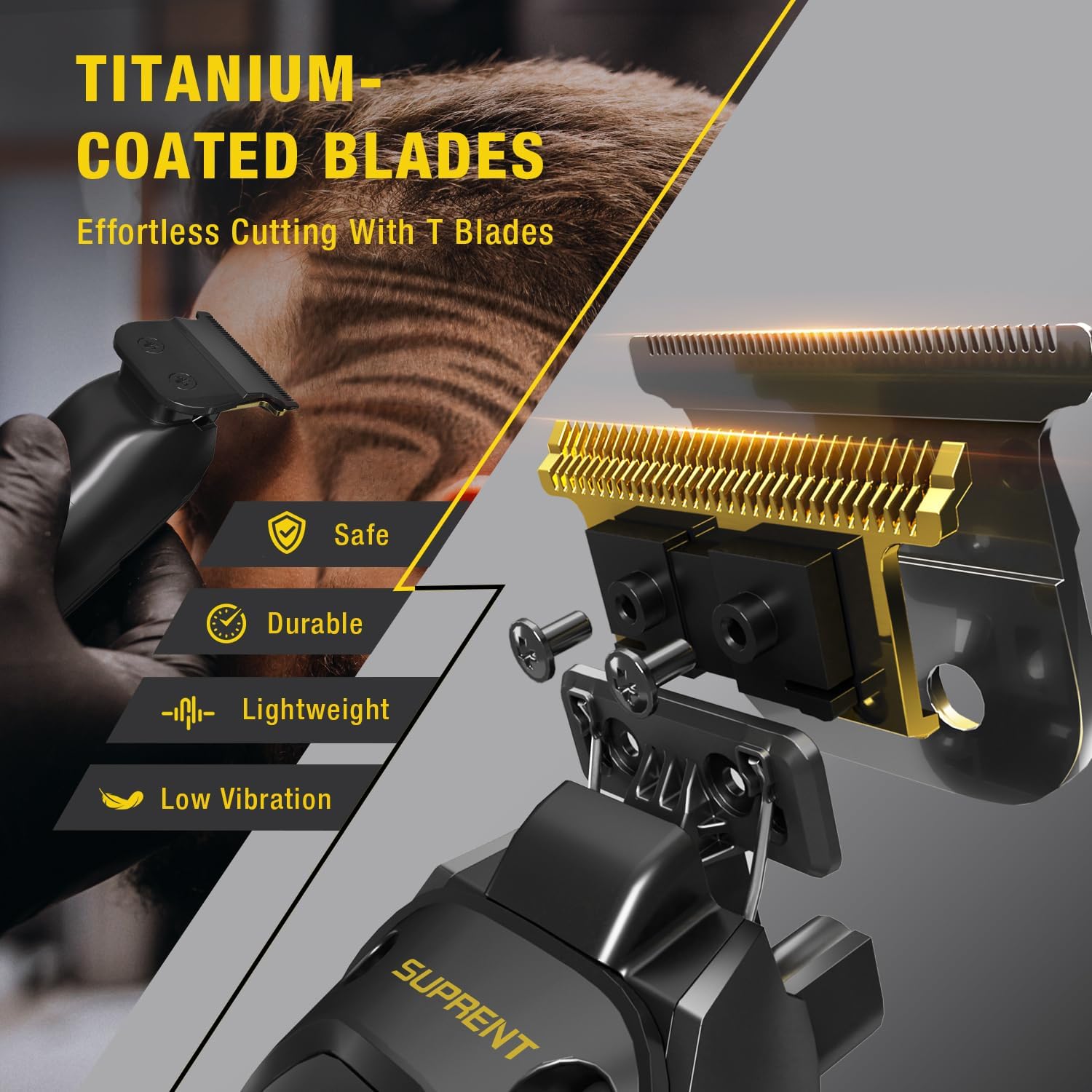 Detalle 2 de SUPRENT FT225BX Black Scorpion-T Cordless Beard Trimmer, Titanium T-Blade