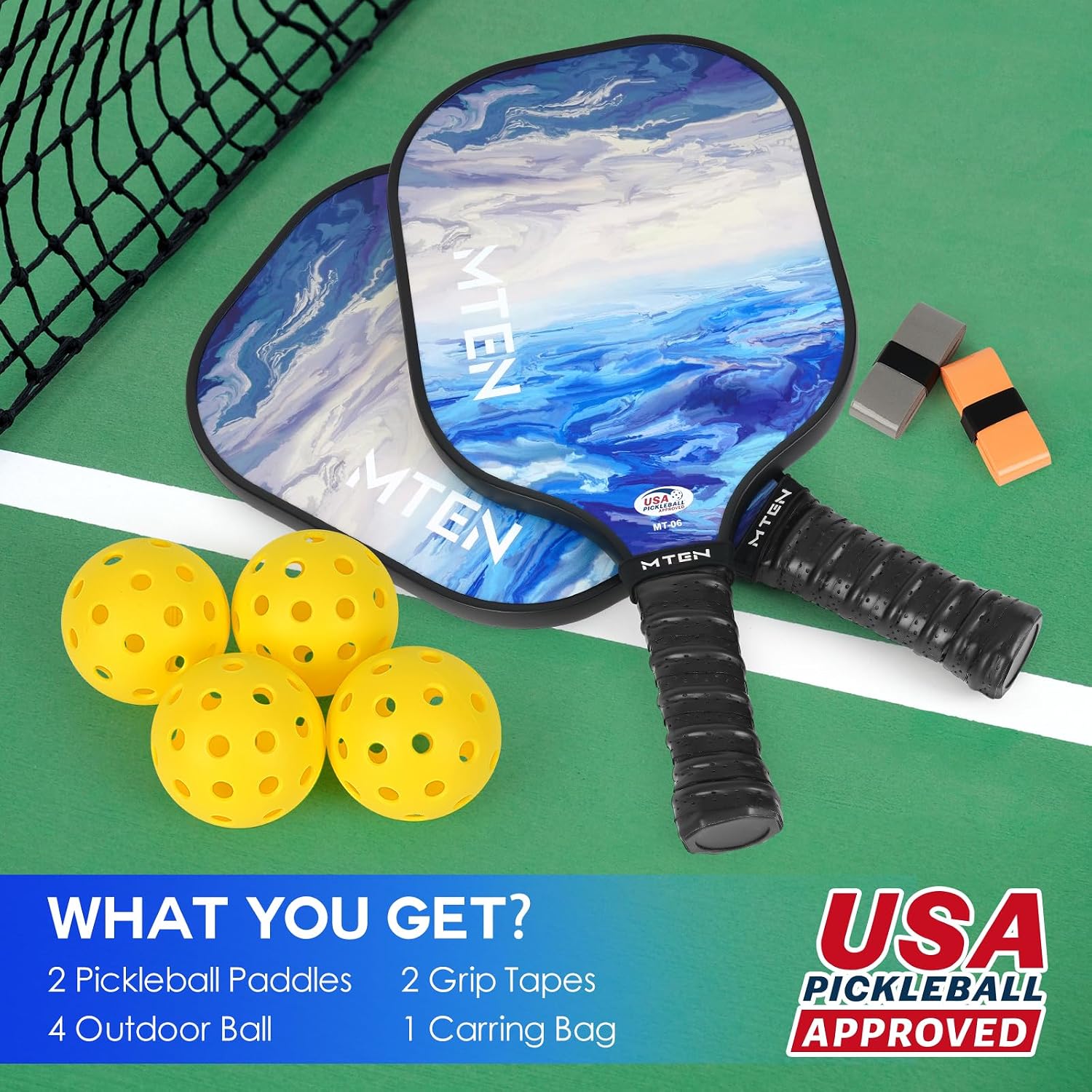Thumbnail 5 de MTEN Pickleball Paddle Set, 2 USAPA-Approved Fiberglass Paddles