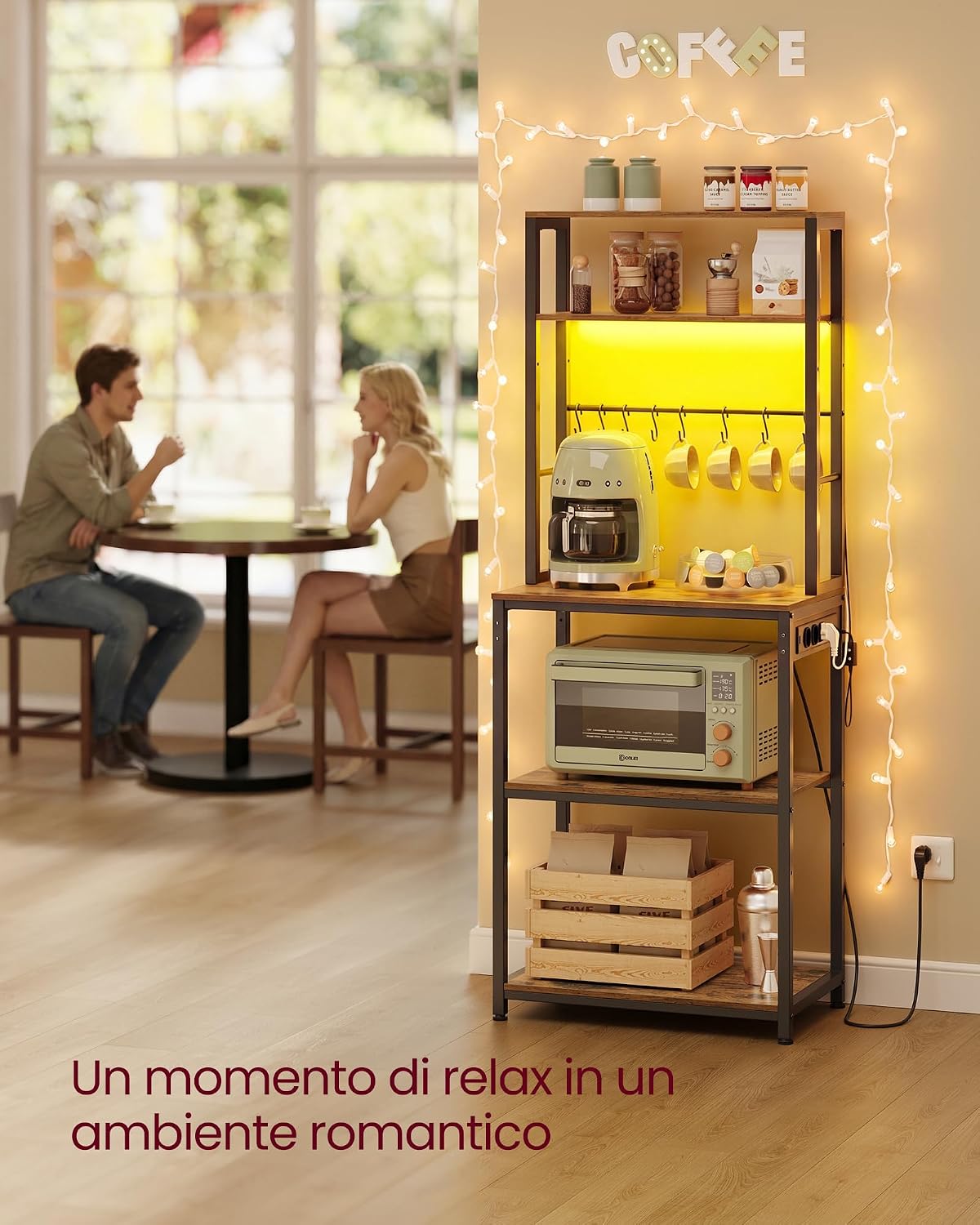 Thumbnail 5 de VASAGLE Scaffale da Cucina con LED KKS049KD01 – 40 x 60 x 168,4 cm, Marrone Vintage/Nero Opaco