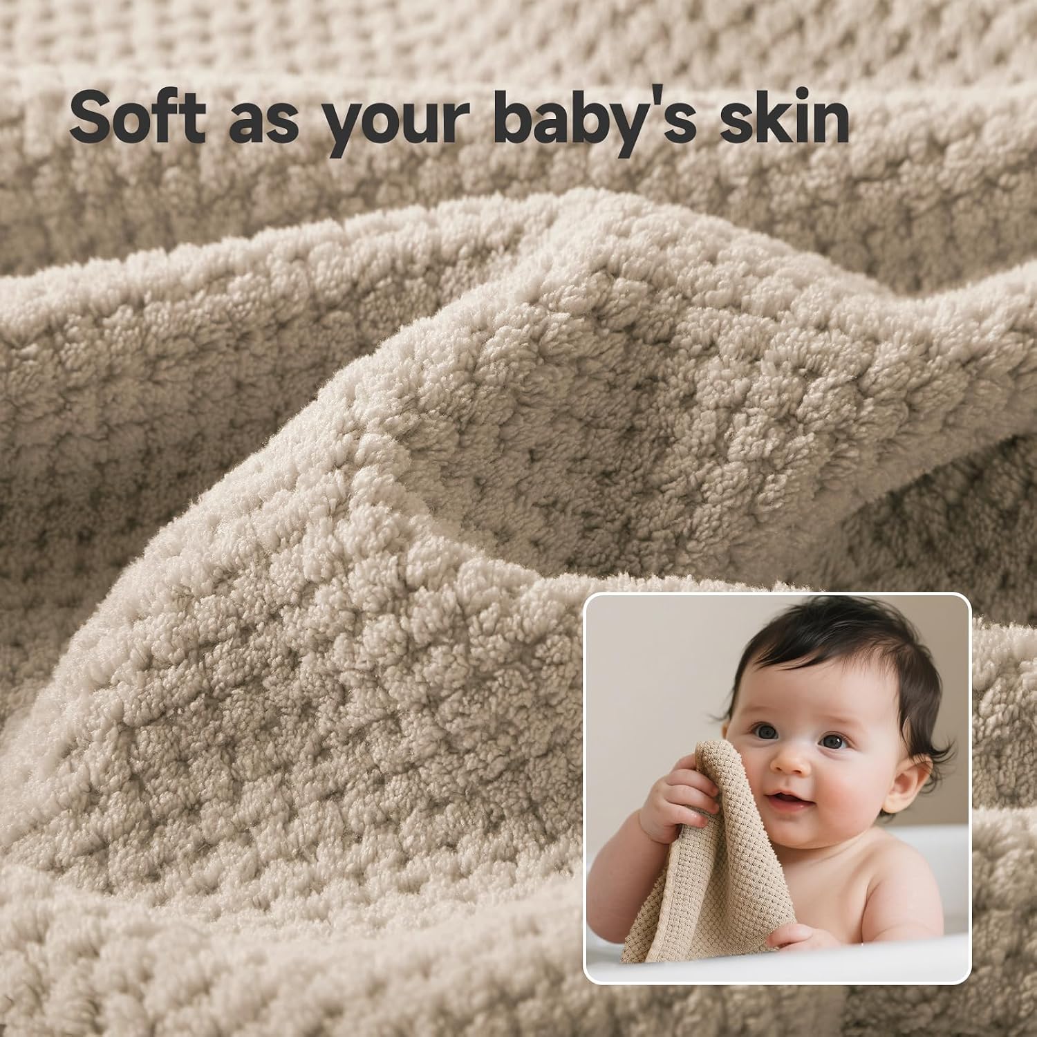 Detalle 2 de REDKISS 6-Piece Bath Towel Set, Microfiber Coral Fleece, Camel