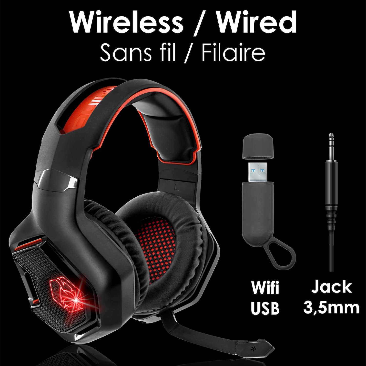 Thumbnail 6 de EMPIRE GAMING WarCry P-W1 Cuffie Gamer Wireless 2,4 GHz con microfono e LED rosso