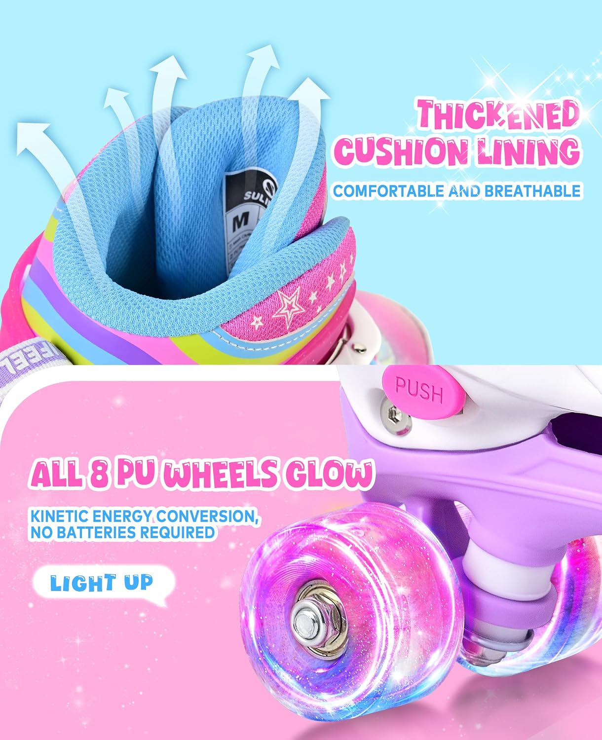 Thumbnail 3 de SULIFEEL Rainbow Tie-Dye Adjustable Roller Skates for Kids — Light-Up, Triple Protection, Indoor/Outdoor Fun