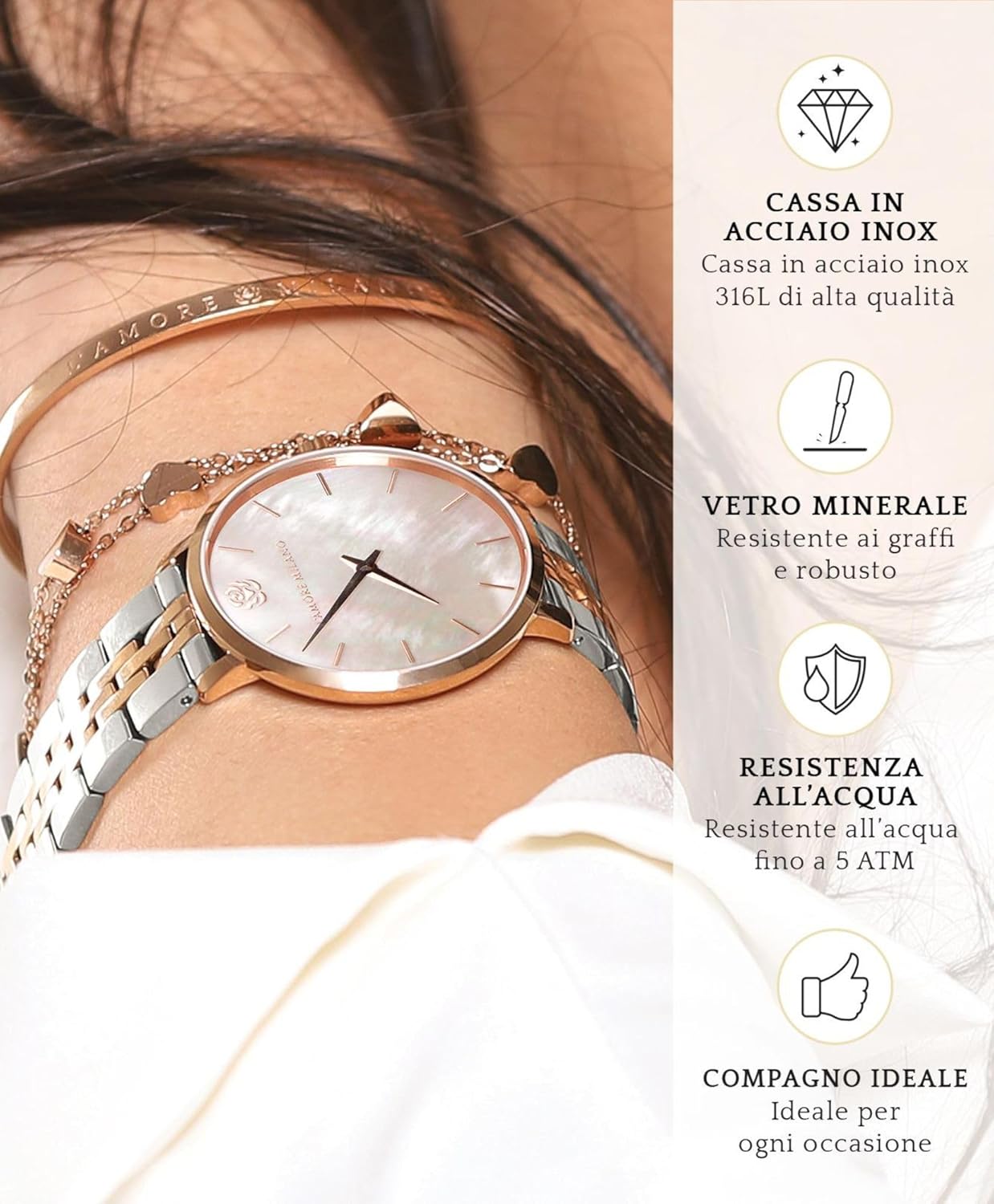 Thumbnail 3 de L'AMORE MILANO Orologio da donna in scatola rose – 36 mm, impermeabile 5 ATM, confezione regalo