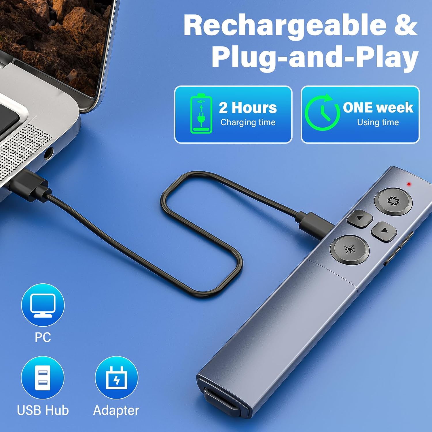Thumbnail 3 de ZRZLMVP 2-in-1 USB Type-C Presentation Clicker (2.4GHz, rechargeable) for PowerPoint & Keynote