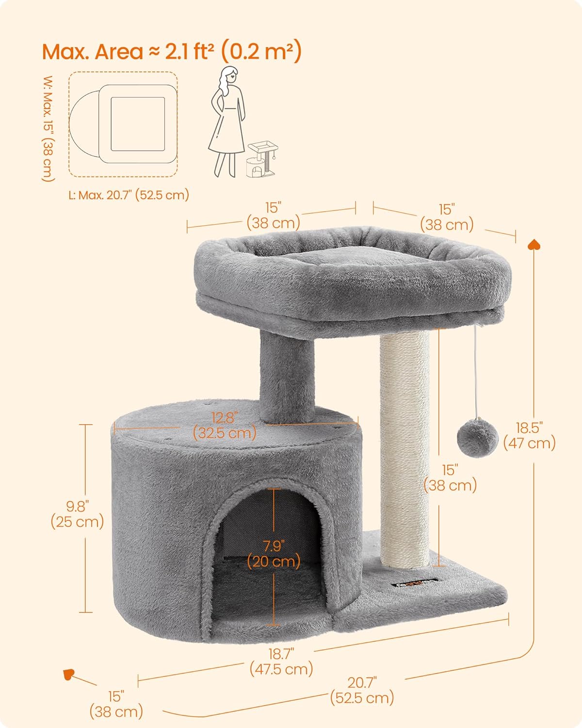 Thumbnail 6 de Feandrea Cat Tree PCT50WV1 – Compact cat tower with sisal scratching post