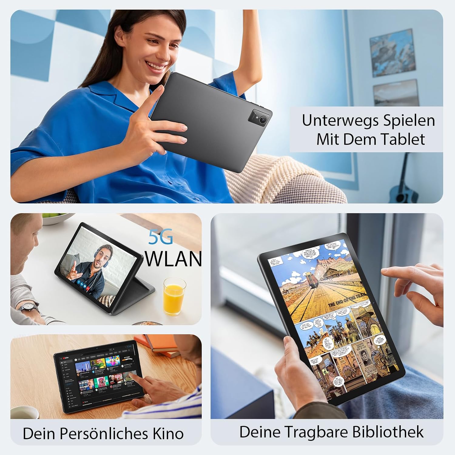 Thumbnail 6 de 10-Zoll Android-15 Tablet mit Hülle – Octa-Core, 18 GB RAM, 128 GB Speicher (erweiterbar), 5G & Widevine L1