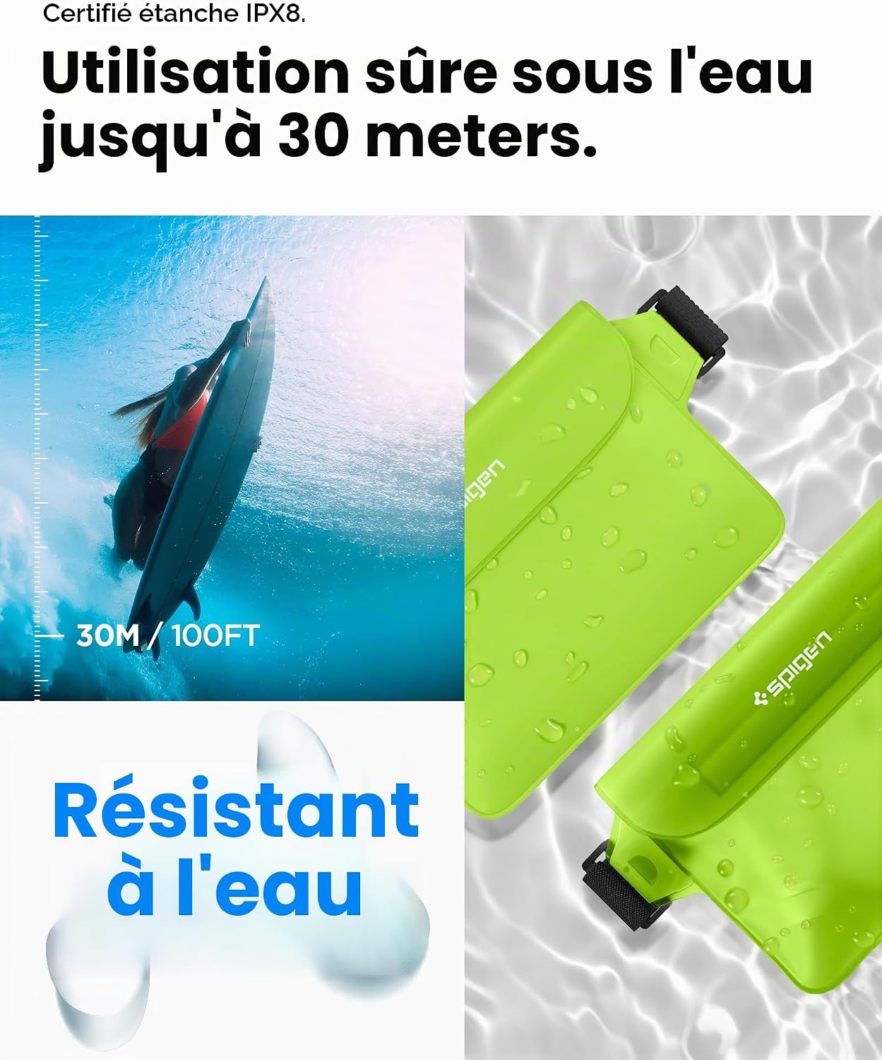 Detalle de Spigen Aqua Shield, lot de 2 sacs IPX8, vert cactus