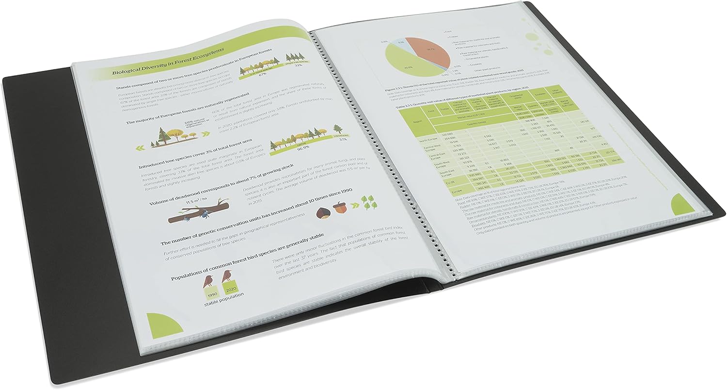 Detalle de Rapesco 1648 Germ-Savvy Antibacterial Hardcover A4 12-Pocket Presentation Folder (Black)