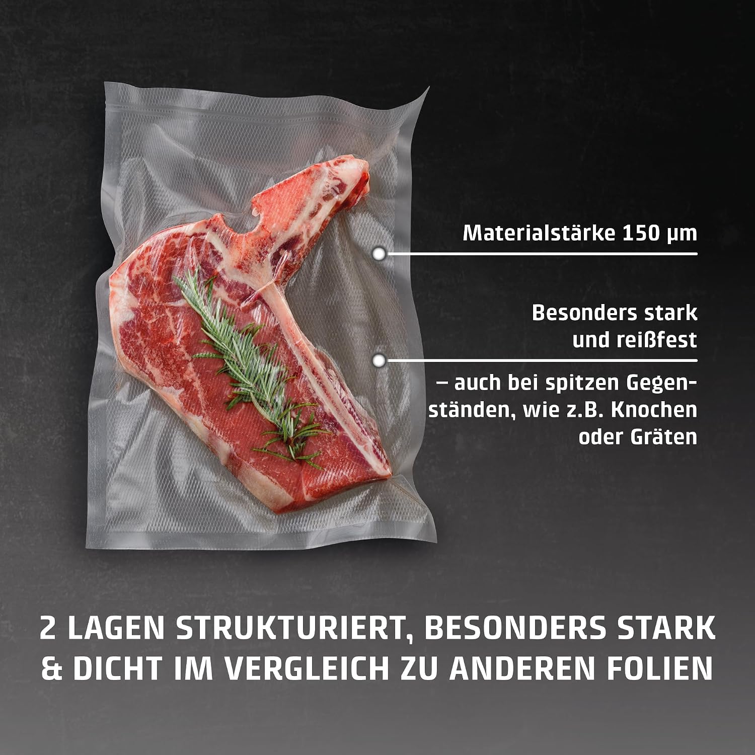 Detalle 2 de CASO 8 Sterne Profi-Vakuumfolienrollen 20 x 600 cm – 2 Rollen, BPA-frei, 150 µm