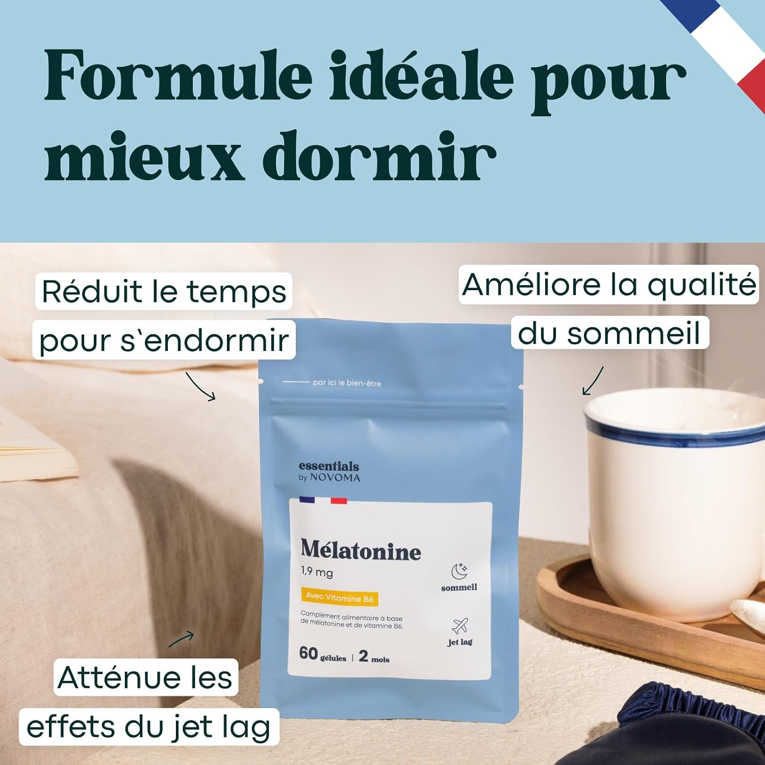 Thumbnail 1 de Mélatonine 1,9 mg Essentials by Novoma – Endormissement rapide et sommeil naturel