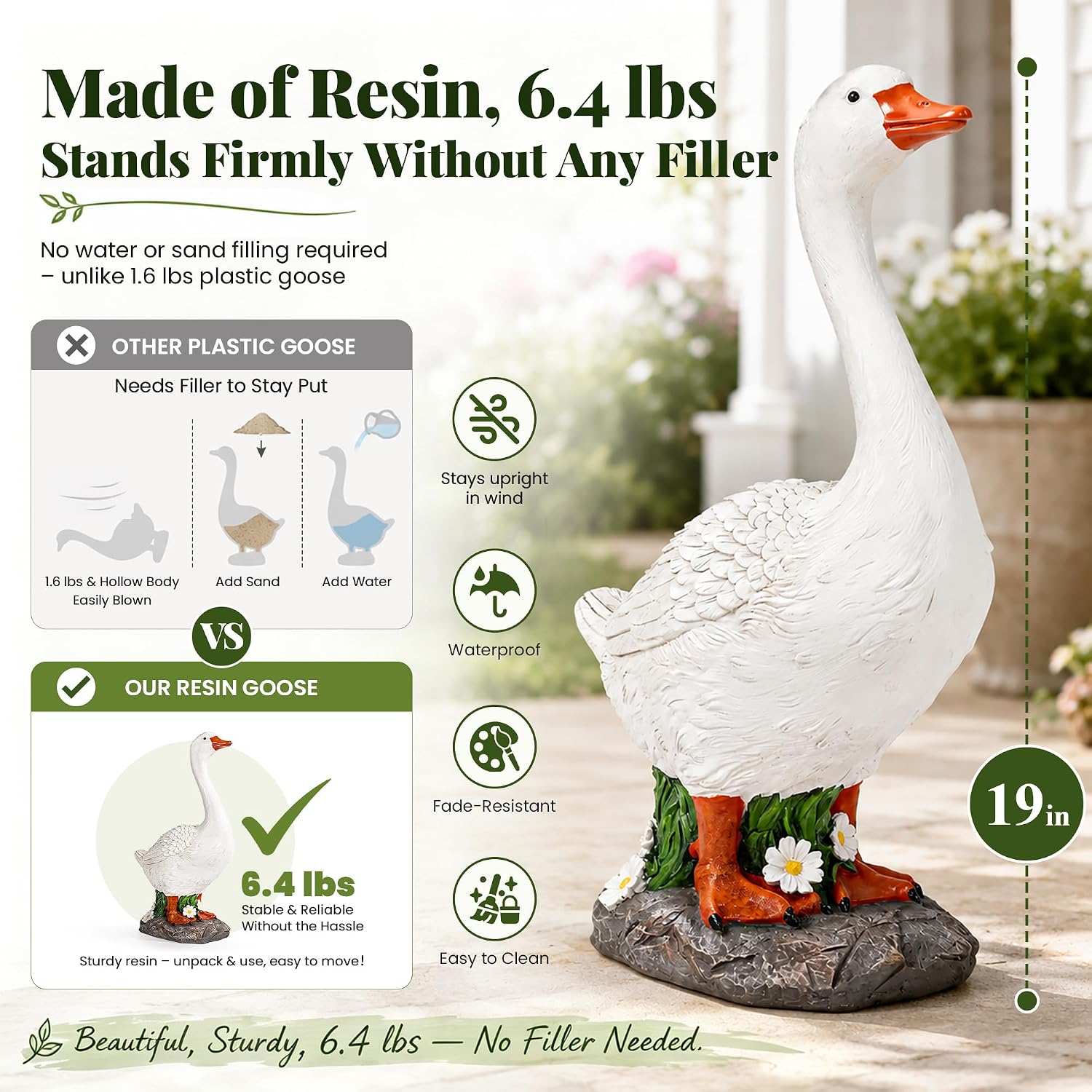 Detalle 2 de GIGALUMI 11203 Porch Goose Statue, Hand-Painted Resin, 18.9-Inch