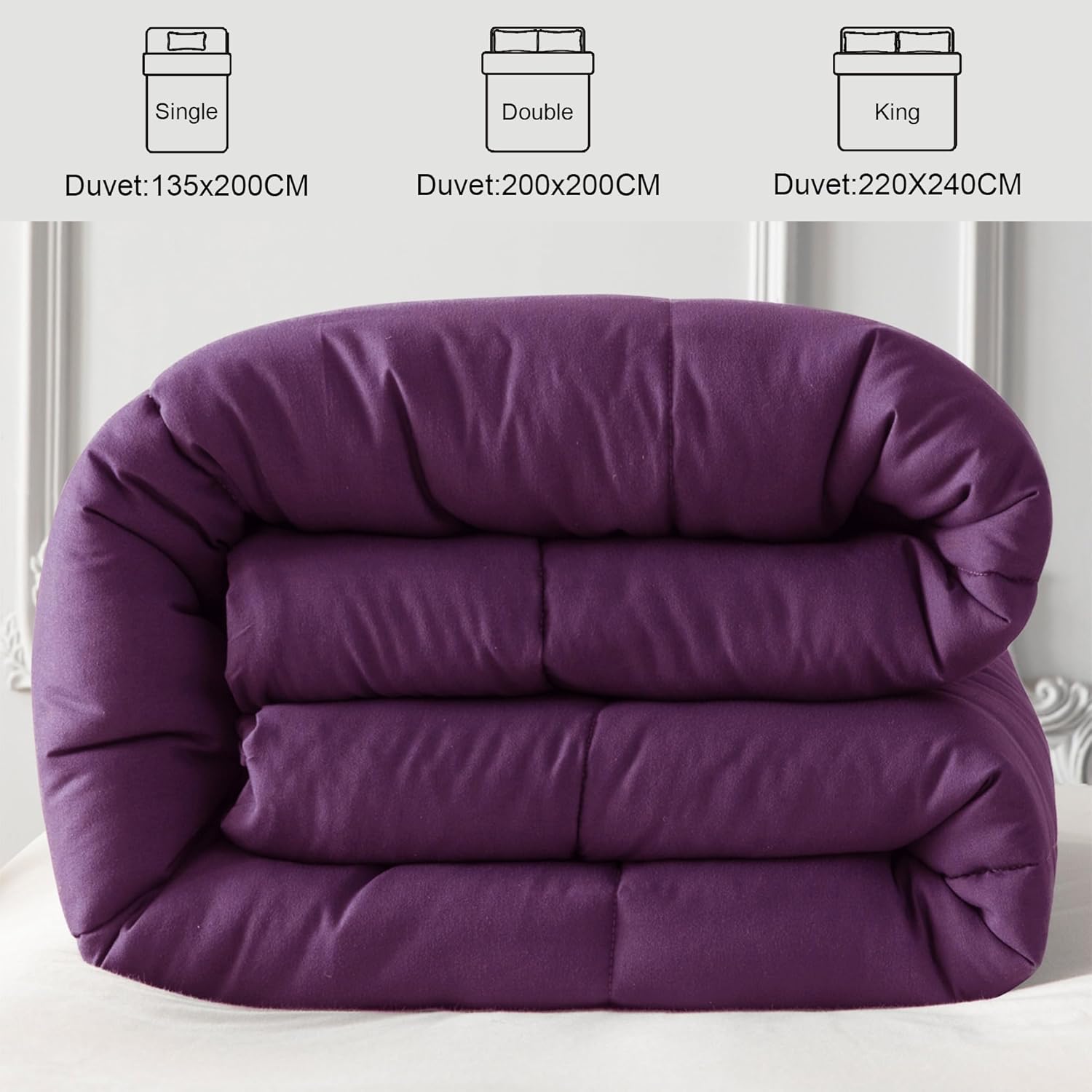 Thumbnail 4 de Whale Flotilla Reversible Duvet King Size (220 x 240 cm) – 7.5 Tog Down Alternative Box-stitched Comforter, All-Season Purple