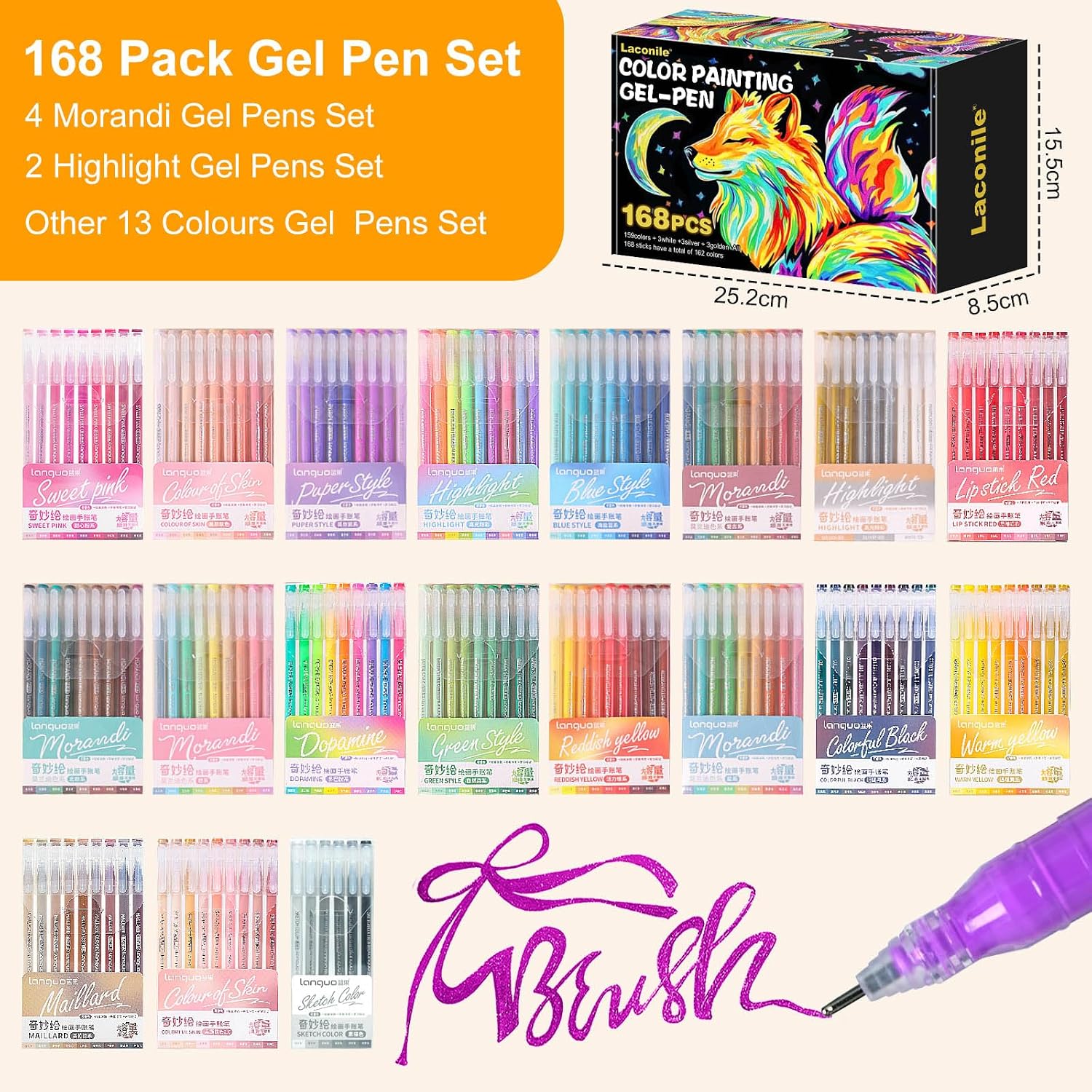 Detalle 2 de Laconile 168 Colours Gel Pens Set (19 Pack) 🎨