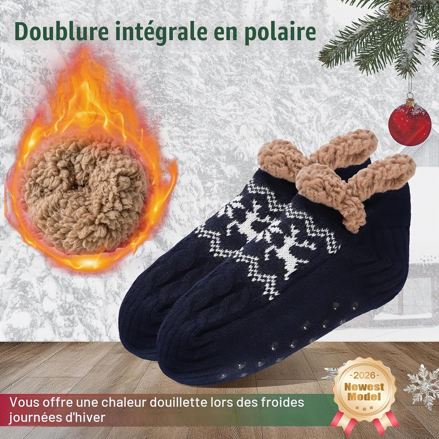 Detalle de Niorasen pantoffelsokken voor heren, maat 39-46, warm en antislip