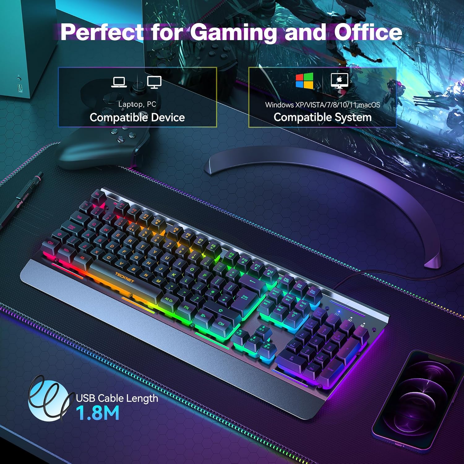 Thumbnail 6 de TECKNET RGB Gaming Keyboard 105 keys ⌨