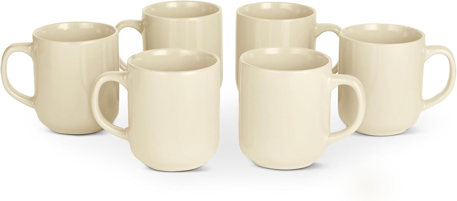 Amazon Basics Glazed Stoneware Coffee Mugs, 6-Piece Set – 473ml, Ivory