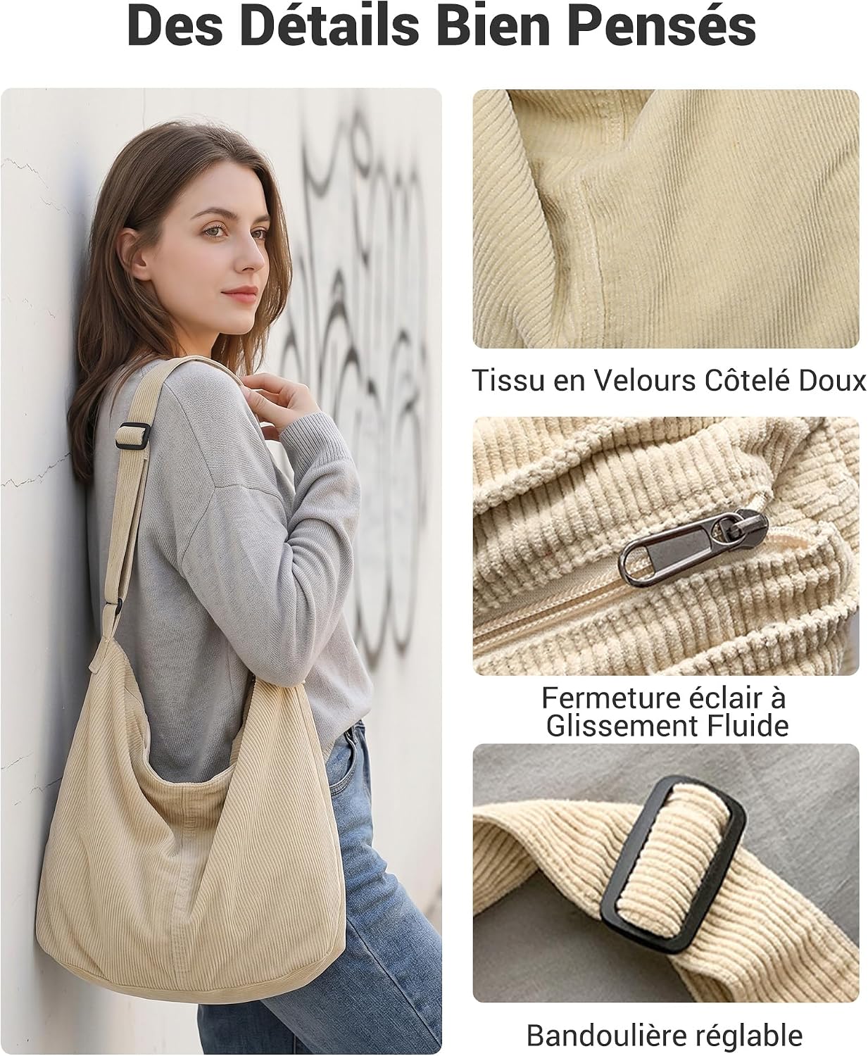 Thumbnail 2 de Makukke corduroy schoudertas voor dames, 38 x 20 x 27 cm