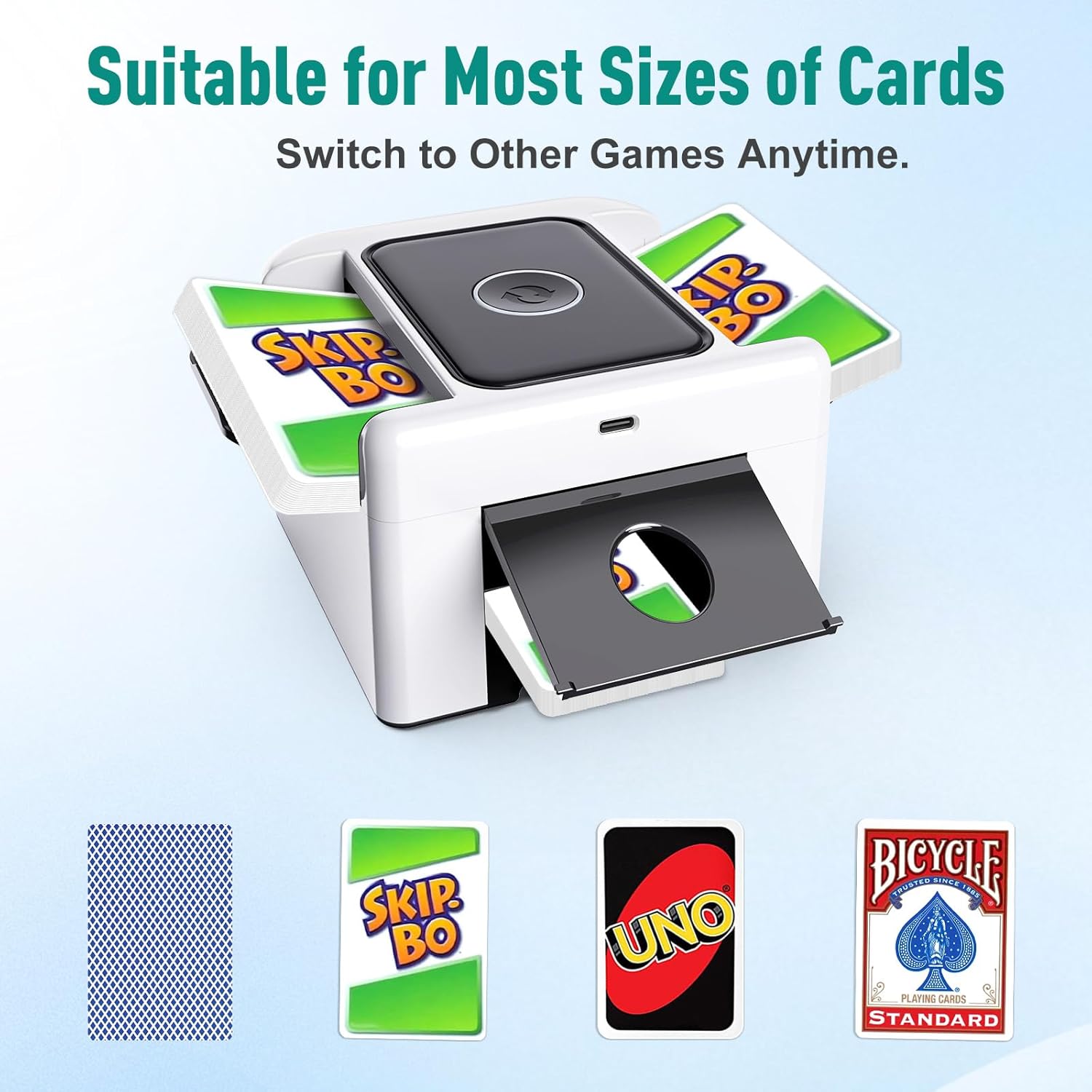 Detalle 2 de LAMZZP Automatic Card Shuffler (1–2 Decks) – Dual Mode, Rechargeable, Low-Noise Portable Shuffler