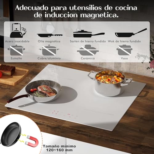Detalle 2 de Placa de Inducción 4 Fuegos Blanco DELITEER, 60 cm empotrable