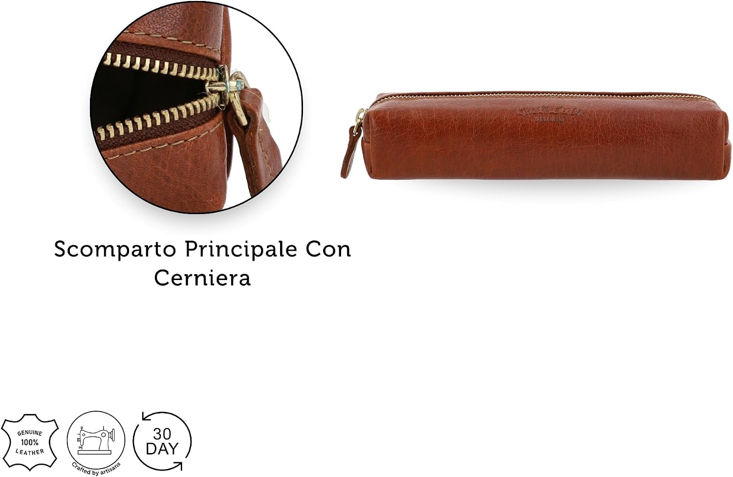 Detalle de Gusti Leder studio Peter astuccio in vera pelle marrone impermeabile, stile vintage