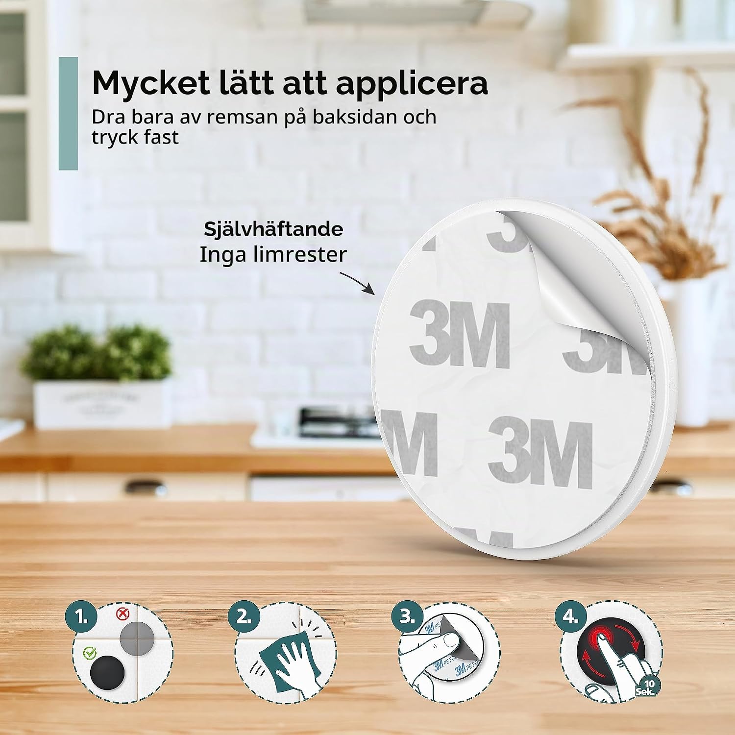 Detalle de Virea självhäftande dörrstopp, 10-pack, vit silikon, 40 × 8 mm
