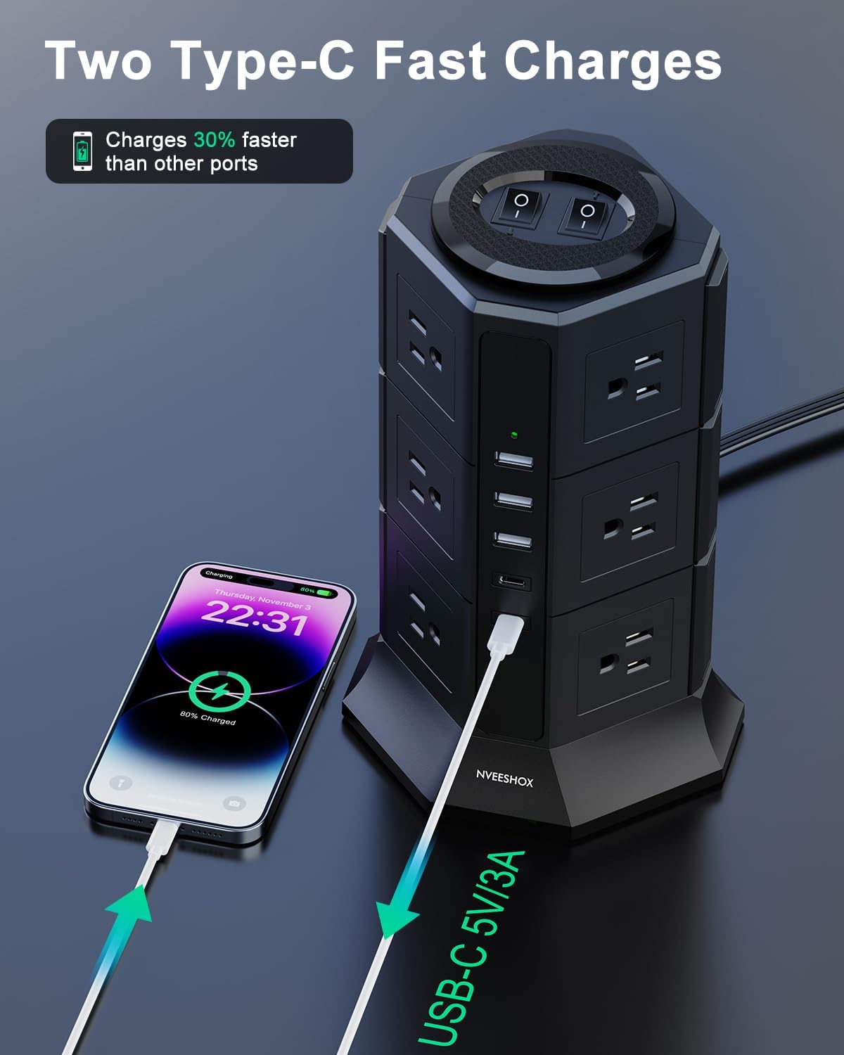 Detalle de Surge Protector Tower 17 in 1, 10FT
