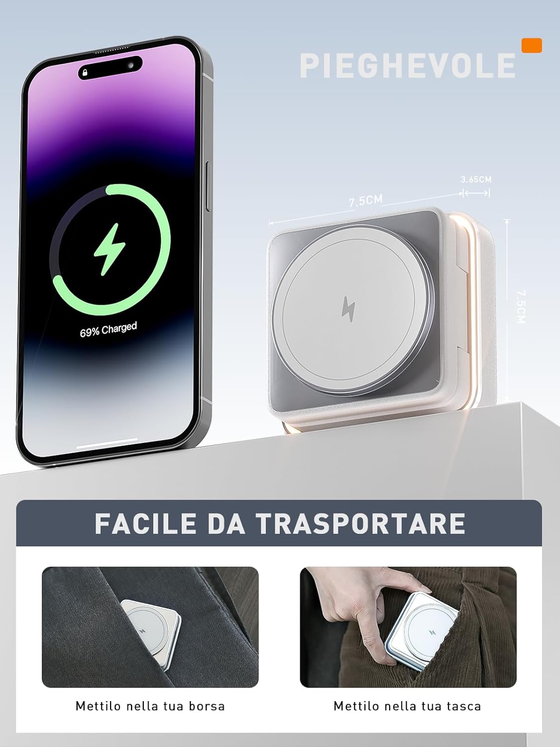 Thumbnail 6 de tigratigro Caricatore Wireless 3 in 1 pieghevole con MagSafe (argento) per iPhone 16/15/14/13/12, Apple Watch e AirPods