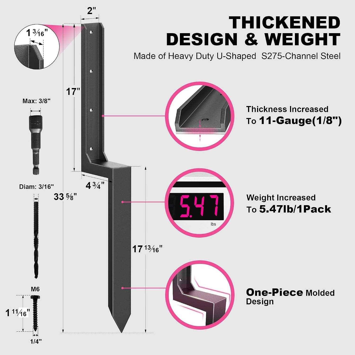 Thumbnail 2 de IRONBABE IB-FPRK-B-85 Fence Post Repair Kit, 33.62-Inch Steel, 4-Pack