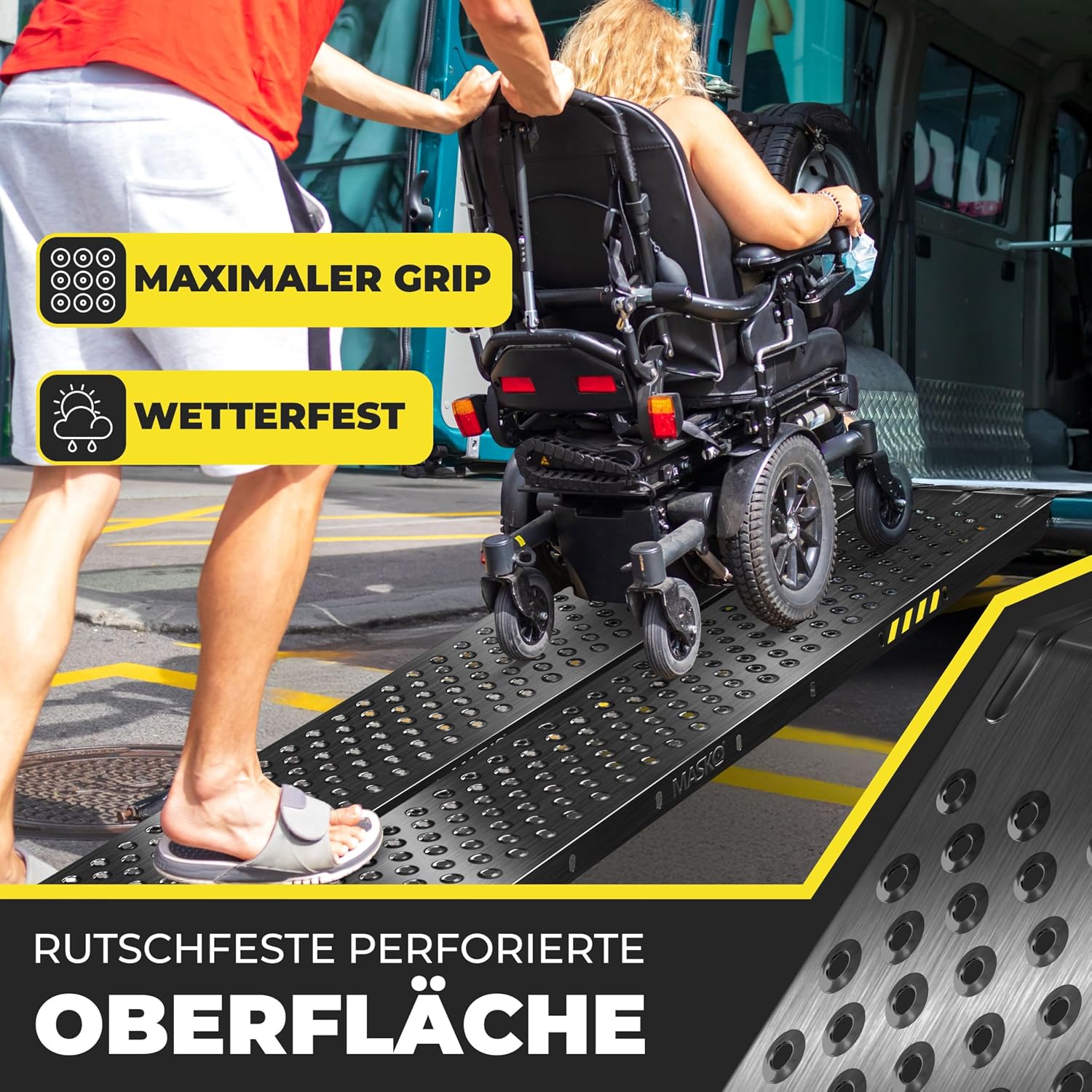 Detalle de MASKO® 2X Auffahrrampe 400kg – Verzinkte Verladerampe im 2er-Set (160x23x4,5 cm, je 5,5 kg)