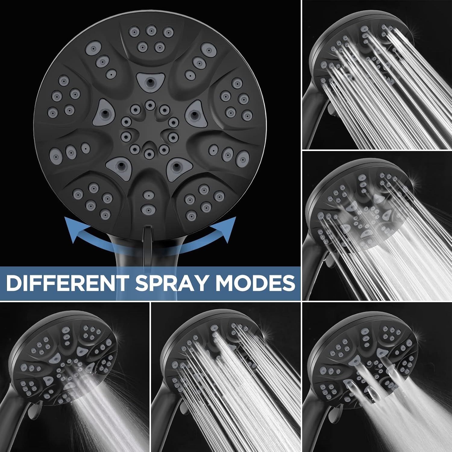 Thumbnail 3 de HOPOPRO 6-Mode Handheld Shower Head Set with 59-Inch Hose and Chrome Finish
