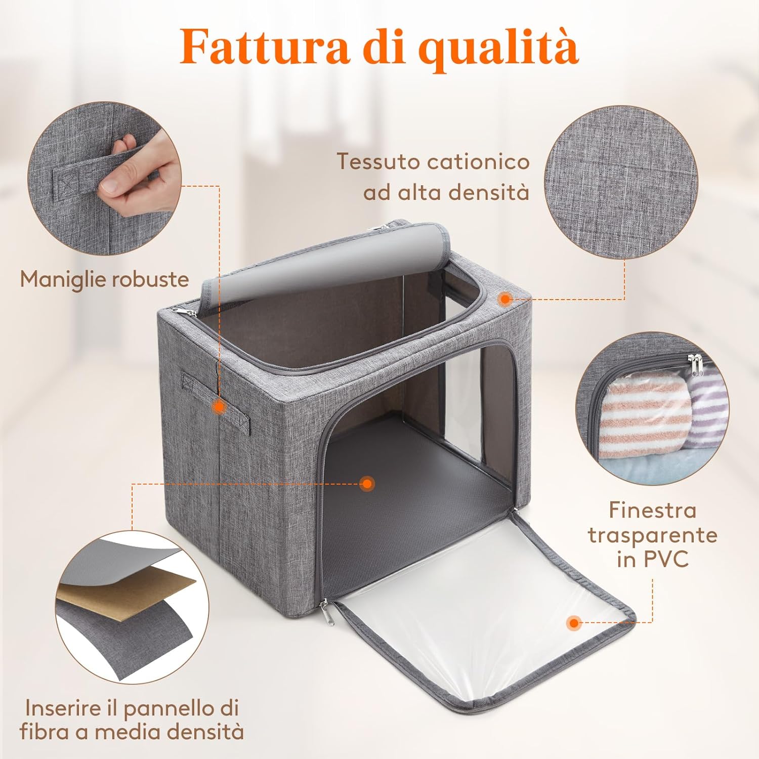 Thumbnail 2 de Lifewit set da 3 scatole rigide per armadio con cerniera, struttura in metallo pieghevole e capacità 40L (grigio)