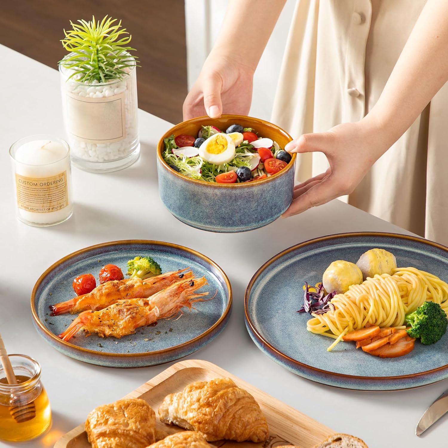 Thumbnail 5 de vancasso ONION Ceramic Dinnerware Set (12-Piece) with Reactive Glaze in Blue