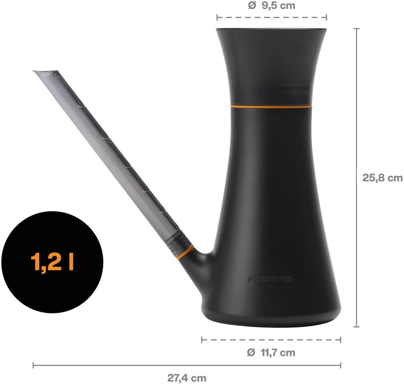 Detalle de Fiskars 1071307 vattenkanna med lock, 1,2 l i järn, svart/orange