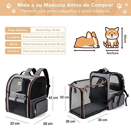 Detalle 2 de Lekespring Transportin Gato Extensible con 4 Entradas y Mochila Transpirable