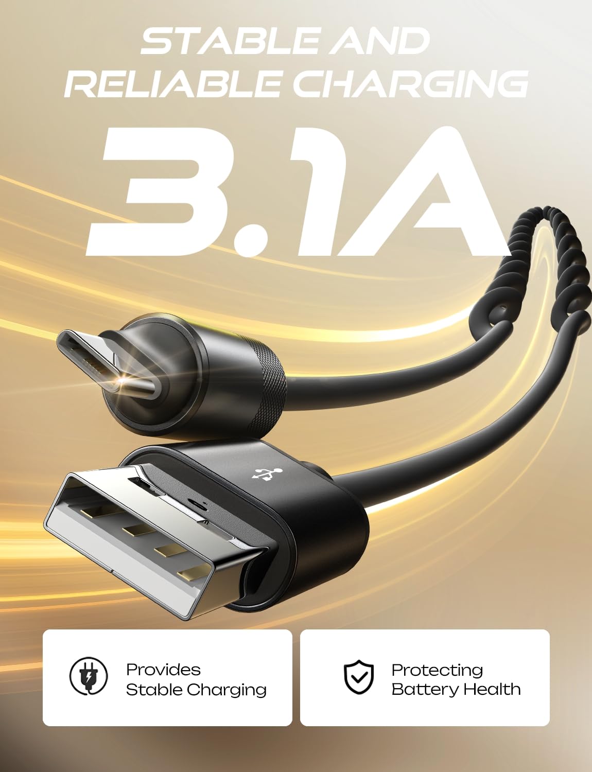 Detalle 2 de LISEN Coiled USB-C Cable 2-Pack (USB A to USB C) for Android Auto & CarPlay — 4+6FT, Space Black