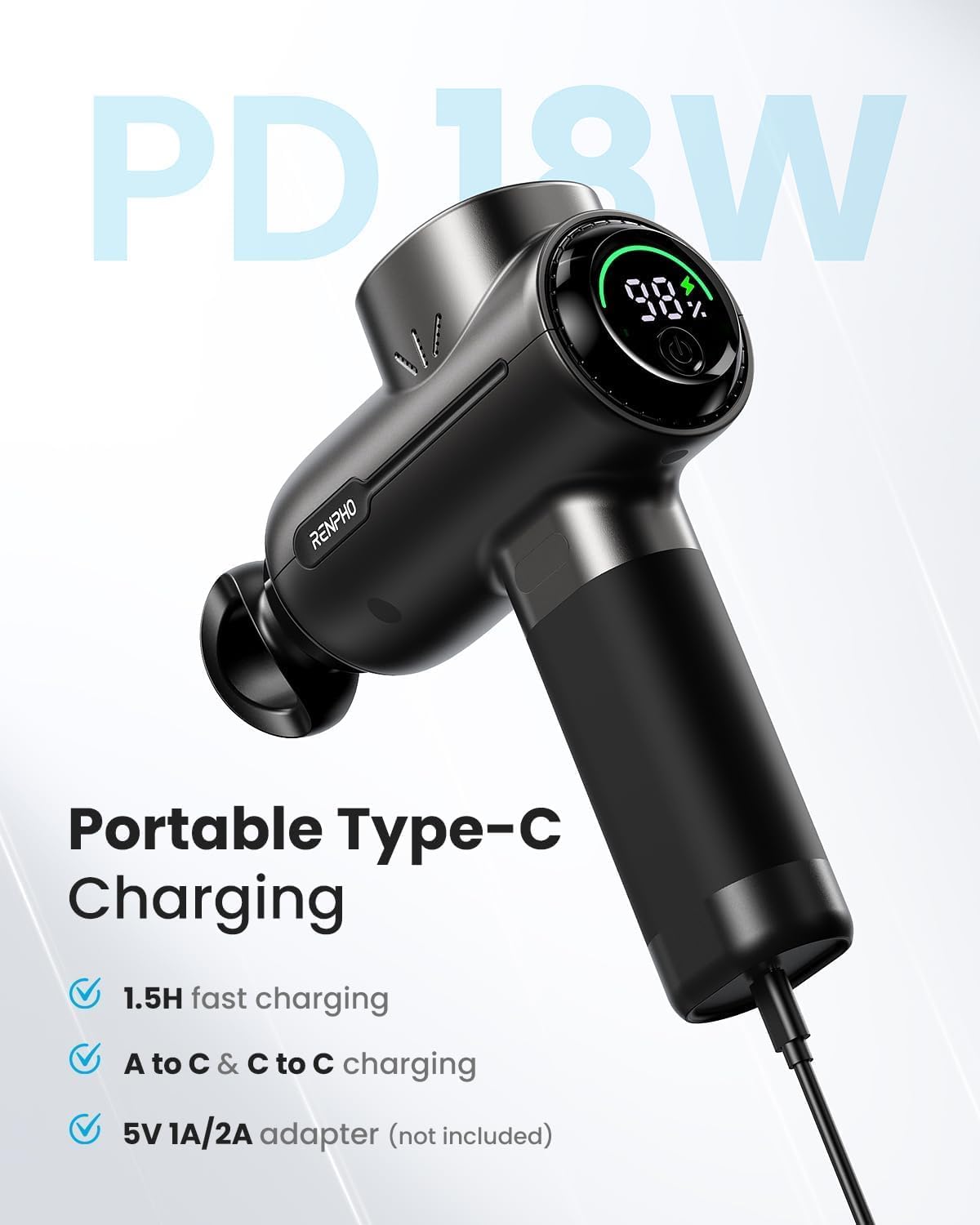 Detalle 2 de RENPHO Massage Gun Bluetooth – Relajación Muscular Portátil🌀