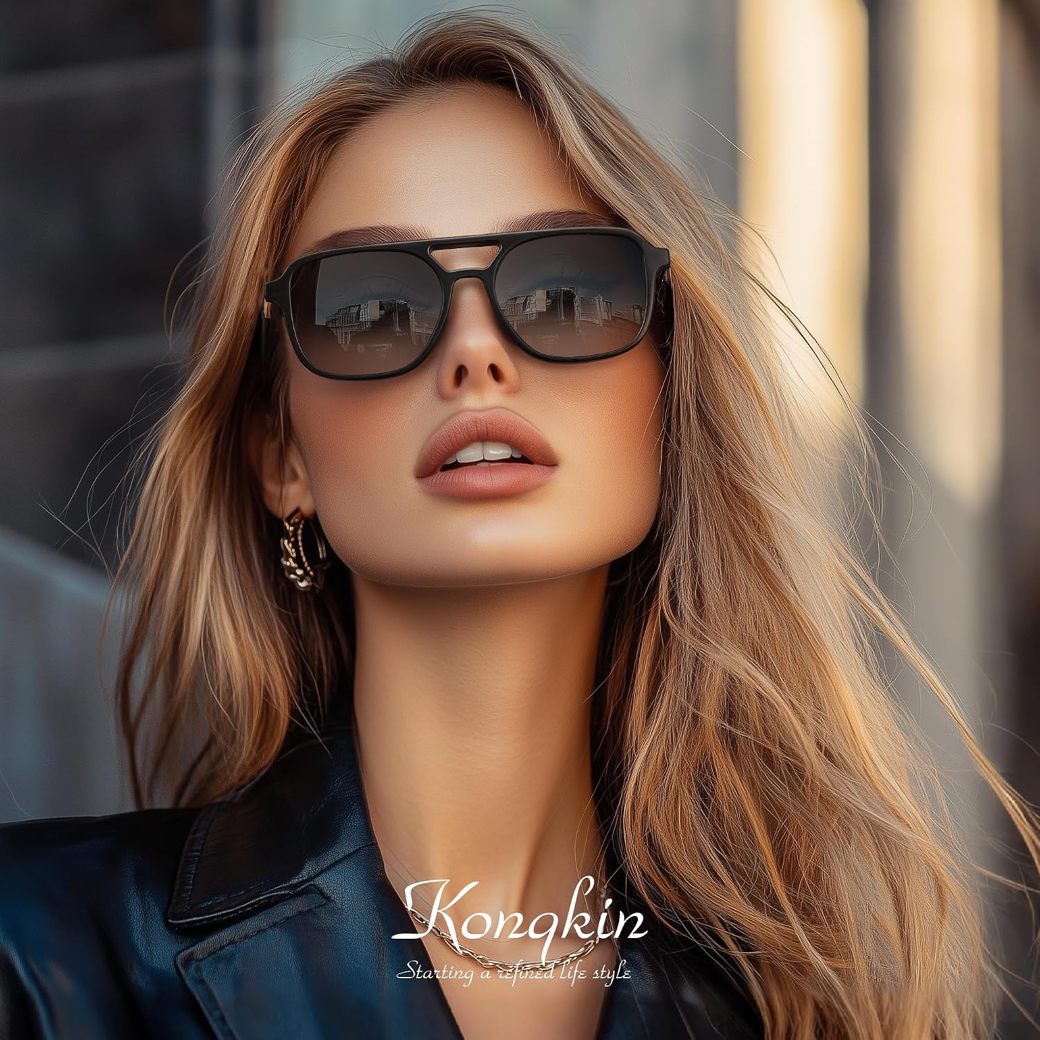 Detalle de konqkin Retro Aviator Sunglasses for Women & Men