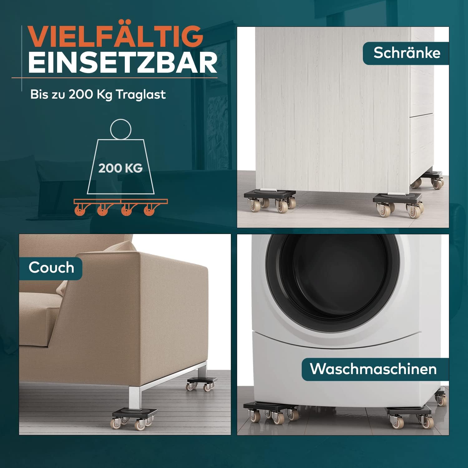 Detalle de FairMO Möbelheber für schwere Möbel – 4 Möbelroller und 1 Lastenheber (Anti-Rutsch-Pads) | Schonende Transportrollen aus TPE