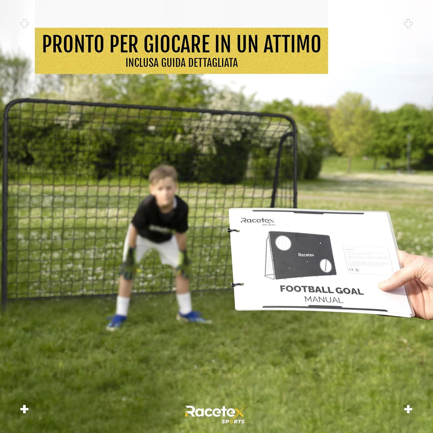 Detalle de Racetex Porta Calcio per Bambini e Adulti con Parete Bersaglio e Rivestimento Anti-Ruggine
