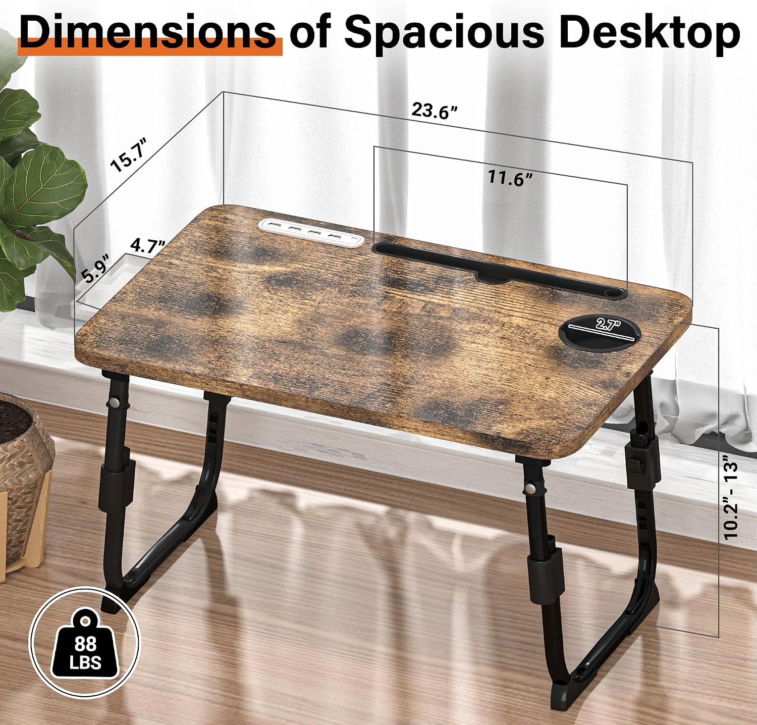 Thumbnail 3 de DECOSIS Lapdesk Adjustable Lap Desk with USB Ports, Storage Drawer and Foldable Legs