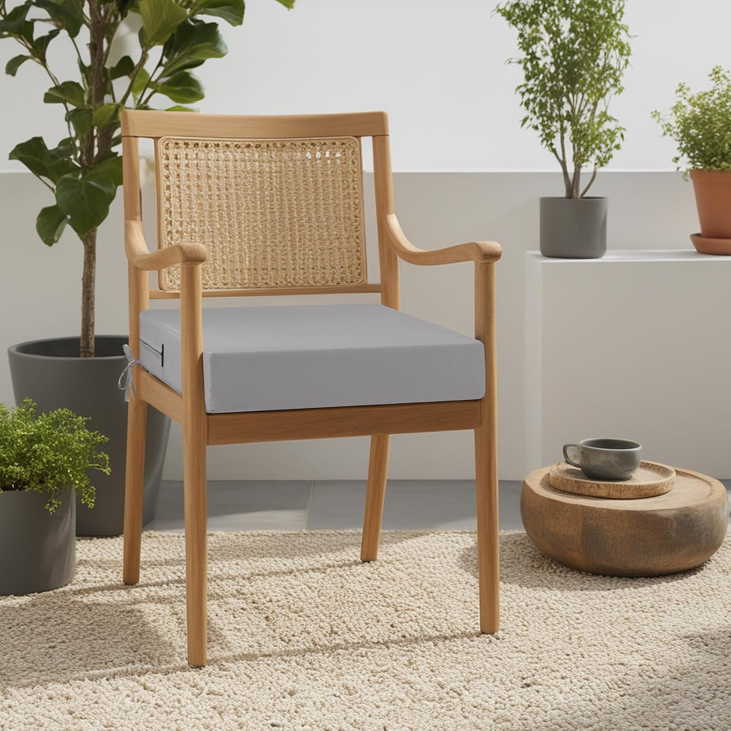 Thumbnail 1 de Primepatio Primepatio outdoor chair seat cushions set of 2 (7cm thick, 45 x 45cm) – grey waterproof rattan-style patio pads with ties