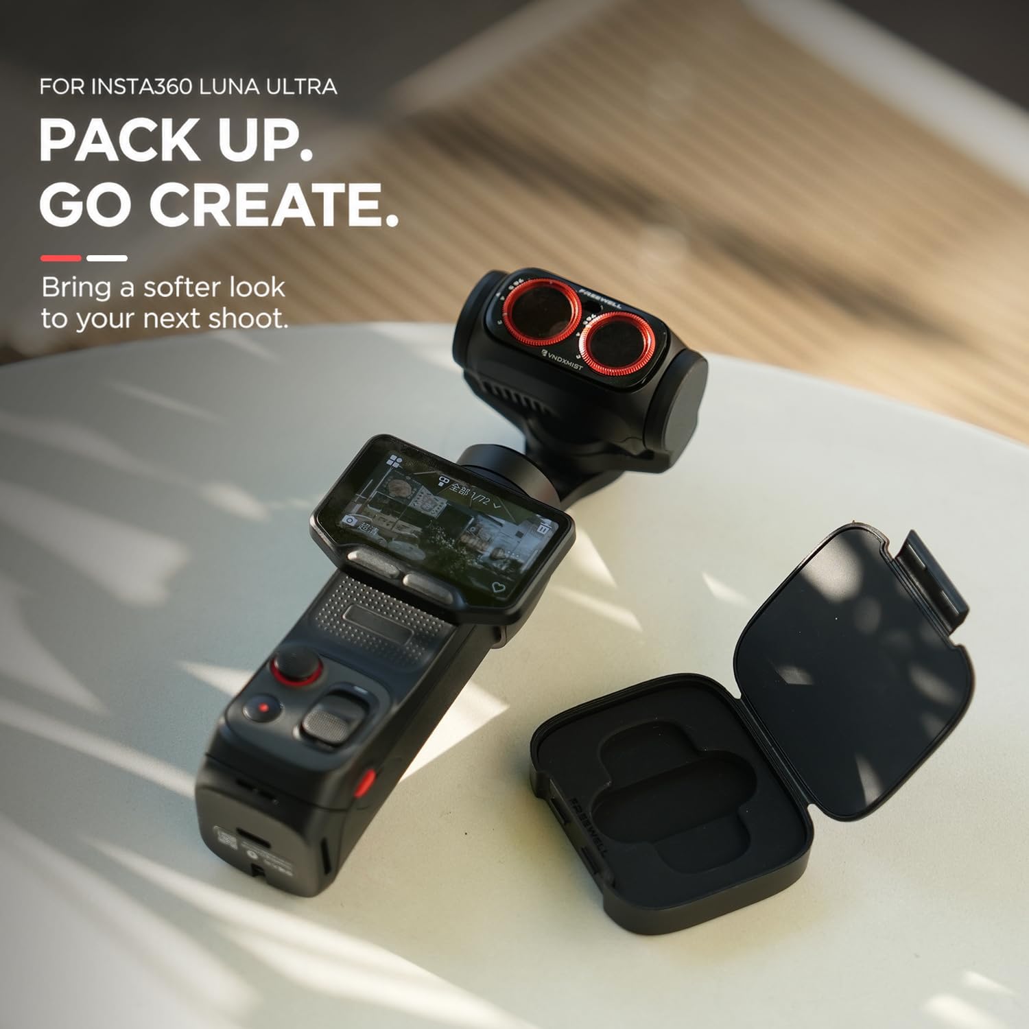 Detalle 2 de FREEWELL VNDXMIST – filtr VND z dyfuzją mgły do Insta360 Luna Ultra, 3–7 stopni