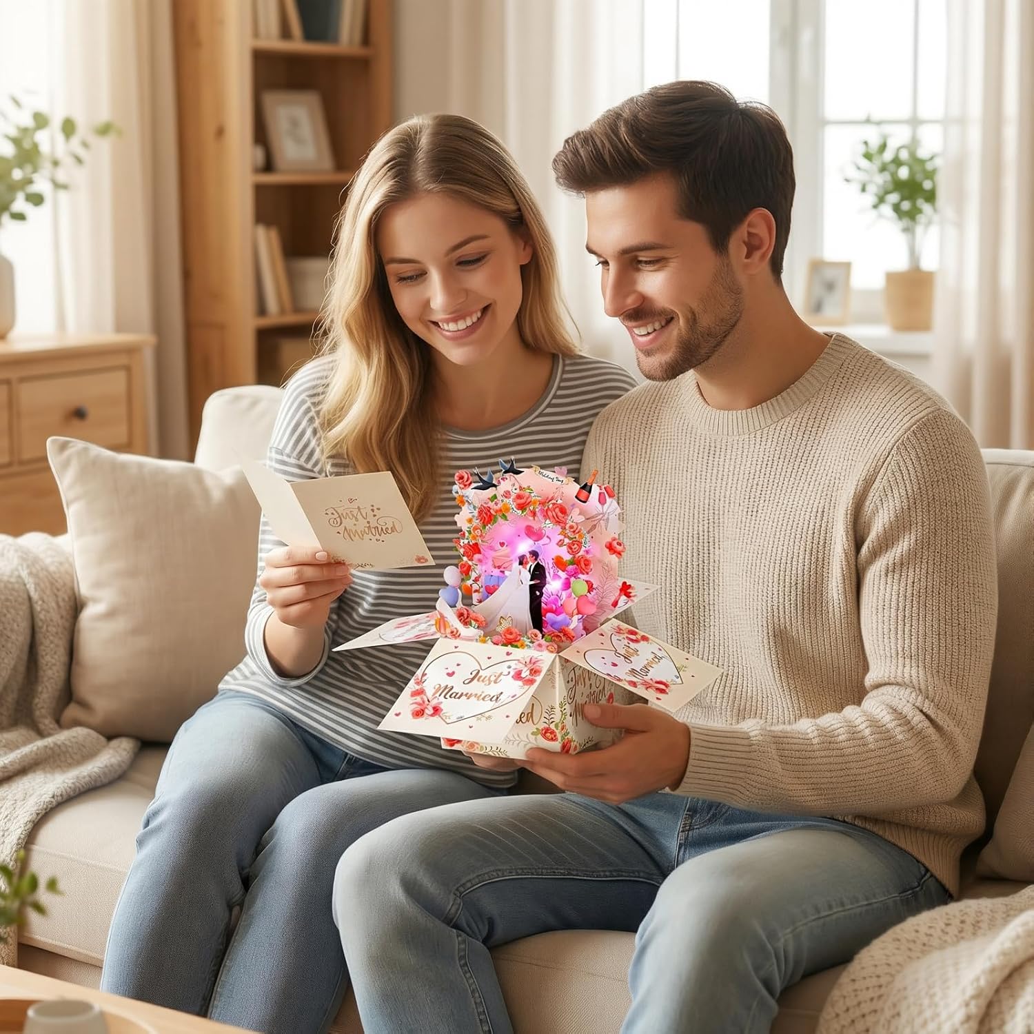 Thumbnail 4 de Yinqing Wedding Card with Music and Light – “Just Married” 3D pop-up gift for bride and groom