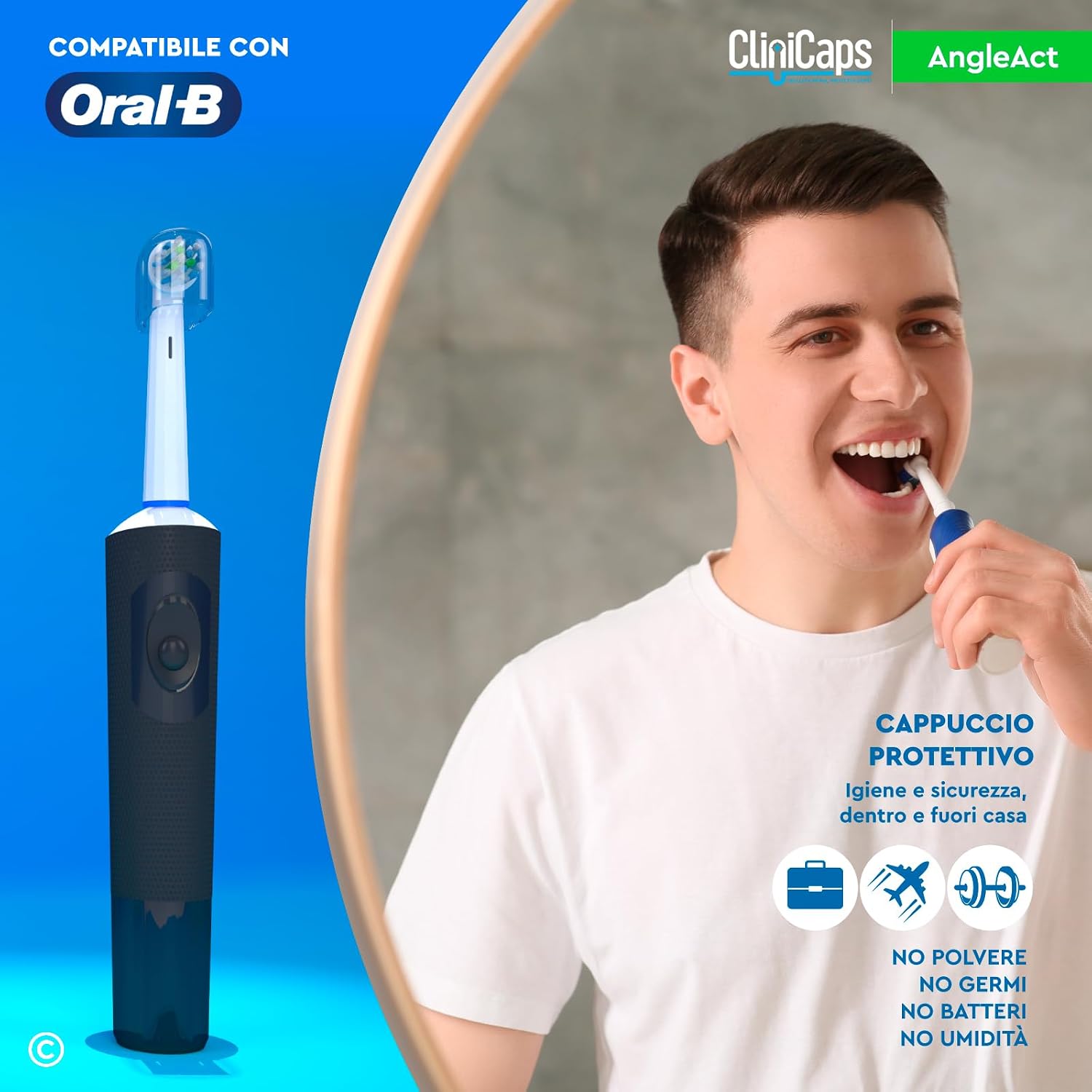 Detalle de 12 Testine Spazzolino Elettrico Angolate Angolate per Pulizia Profonda, compatibili con Oral-B – CliniCaps AngleAct