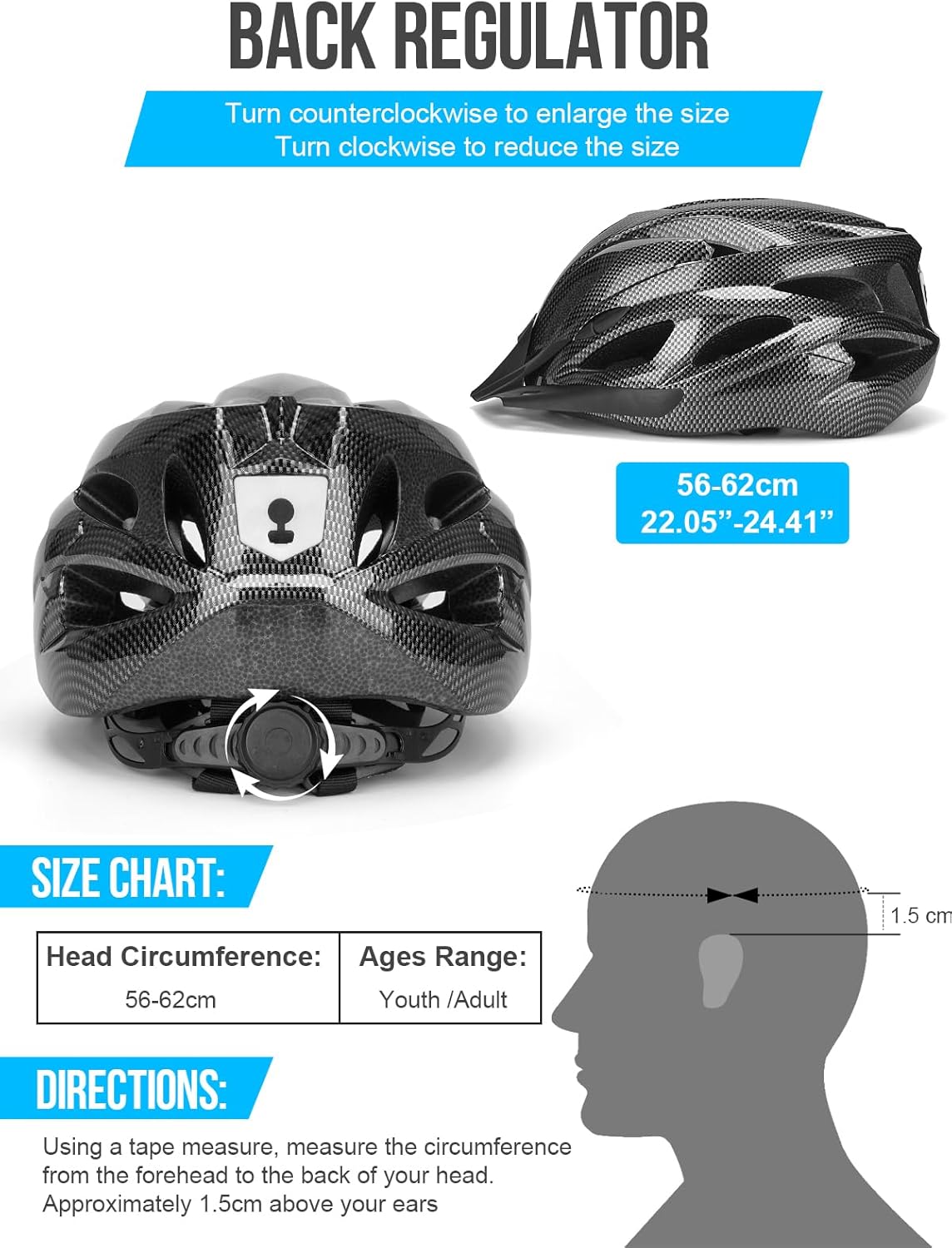 Thumbnail 5 de Moplasz Bike Helmet with Light (Men & Women) – Unisex Adjustable Cycle Helmet, 58–62cm
