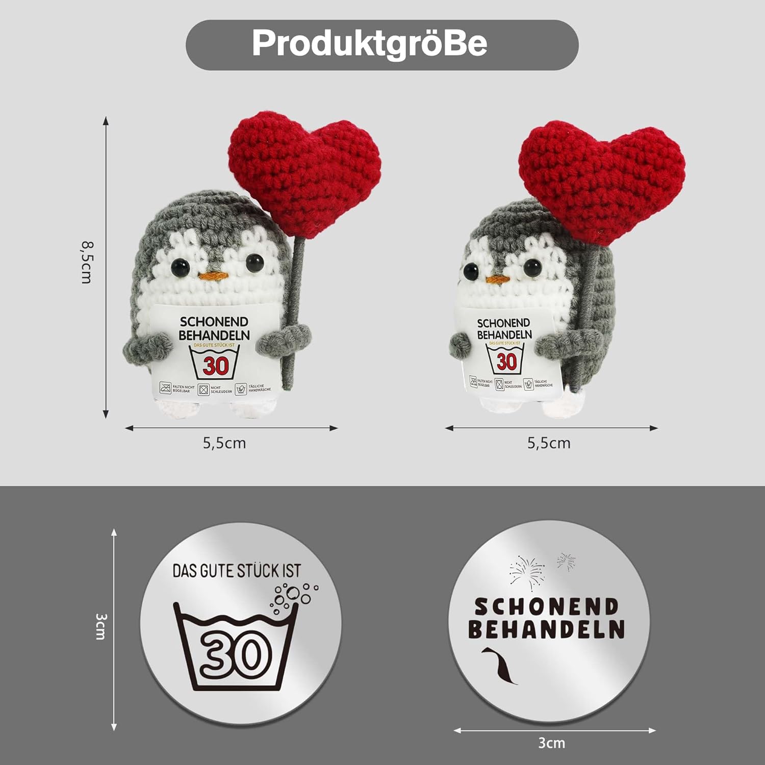 Detalle 2 de ZIENZENGYA 30 Geburtstagsgeschenk – gestrickter Pinguin mit Grußkarte und Edelstahl-Anhänger