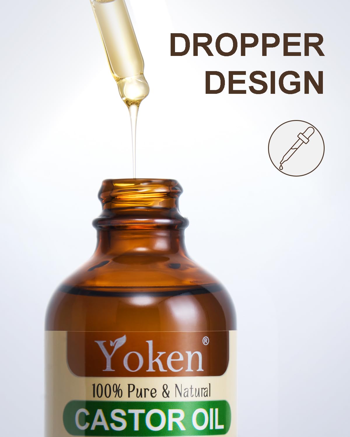 Detalle de Yoken Castor Oil, 4 oz Cold-Pressed Organic Oil with Roller Bottle