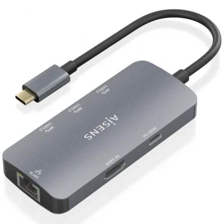 Detalle de AISENS ASUC-6P019-GR Dock USB-C 6 en 1: versatilidad portátil para tu portátil