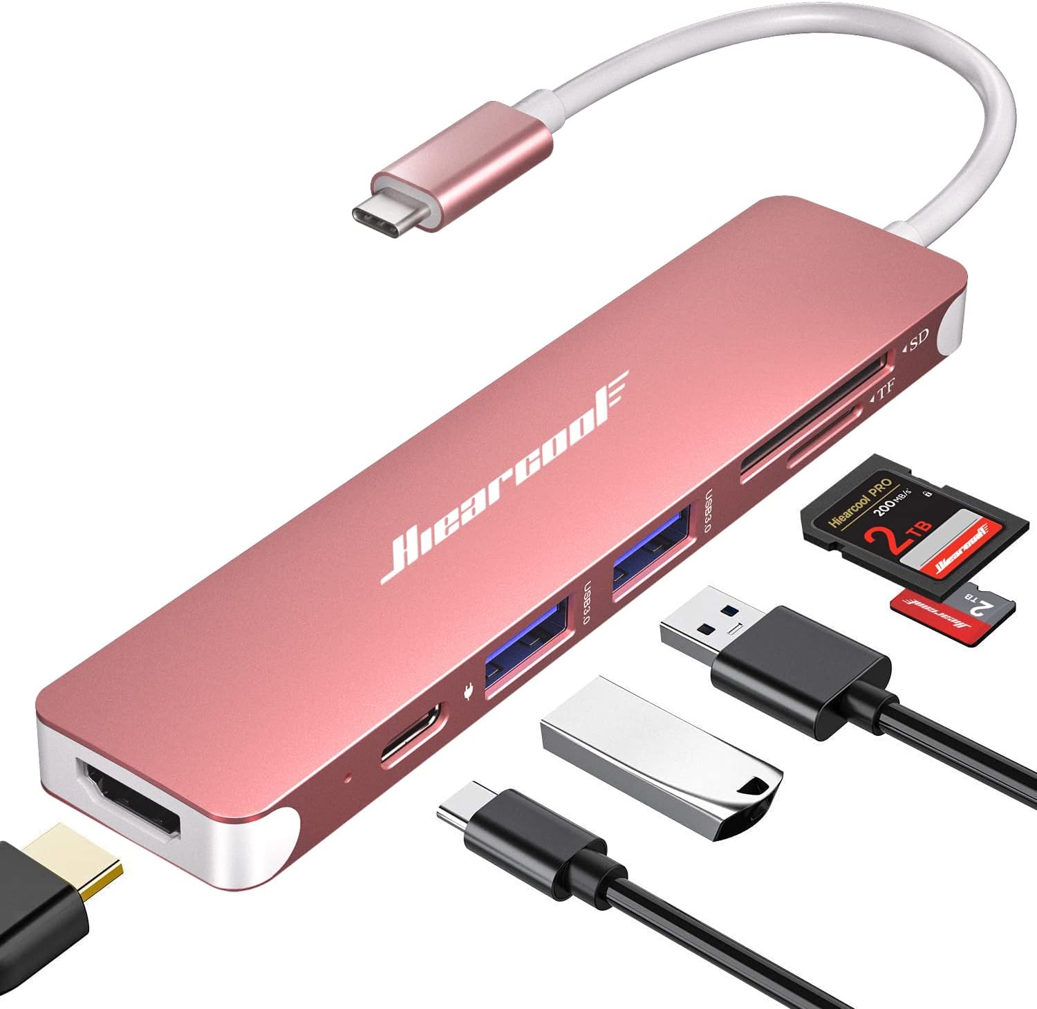 Detalle de Hiearcool UCN3286 7-in-1 USB-C Hub, Rose Gold, 4K HDMI and 100W PD