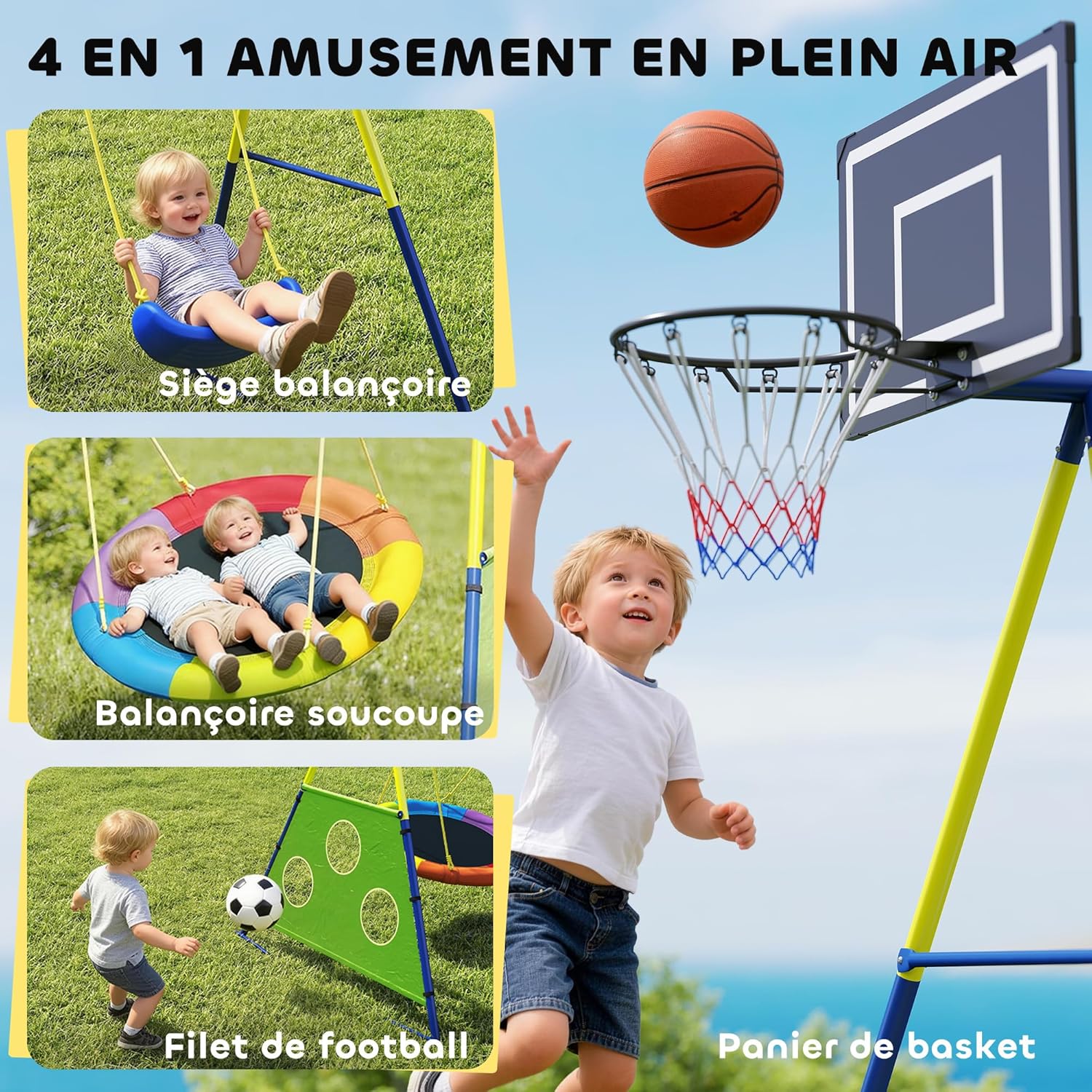 Detalle de AIYAPLAY Balançoire Portique Enfants 4-en-1 – jeu extérieur robuste pour 3–8 ans